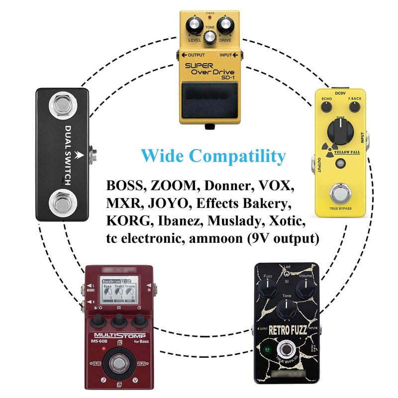 WUKUR Replacement for 9V Guitar Pedal Power Supply 9 Volt Power Supply for Guitar Pedalsï¼Œ1A Tip Negative with 5 Way Daisy Chain Power Cable - Image 4